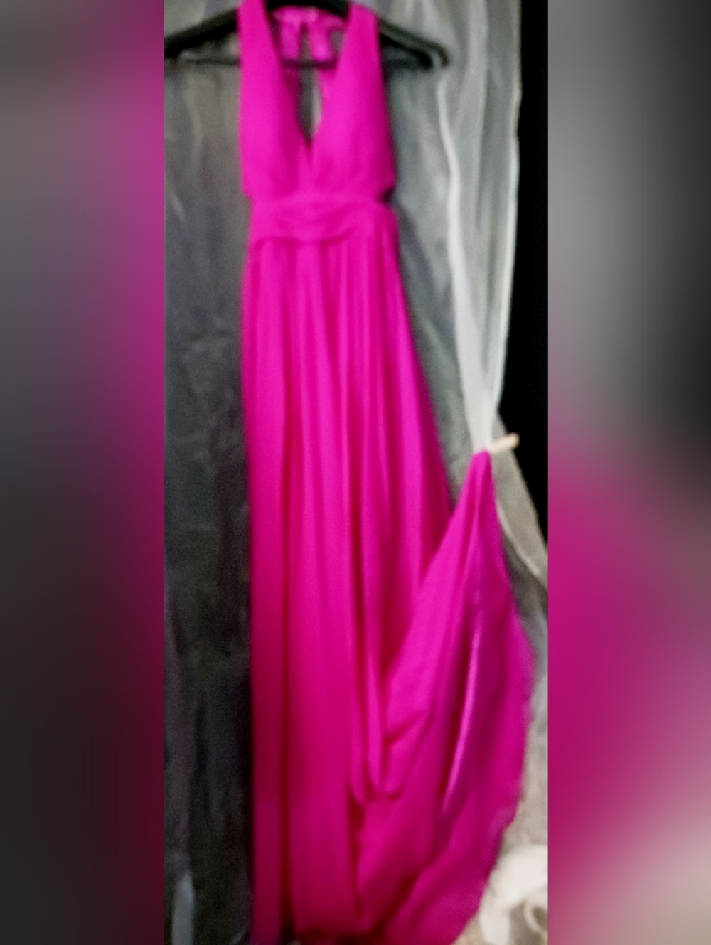 Hot Pink Silk Halter Gown